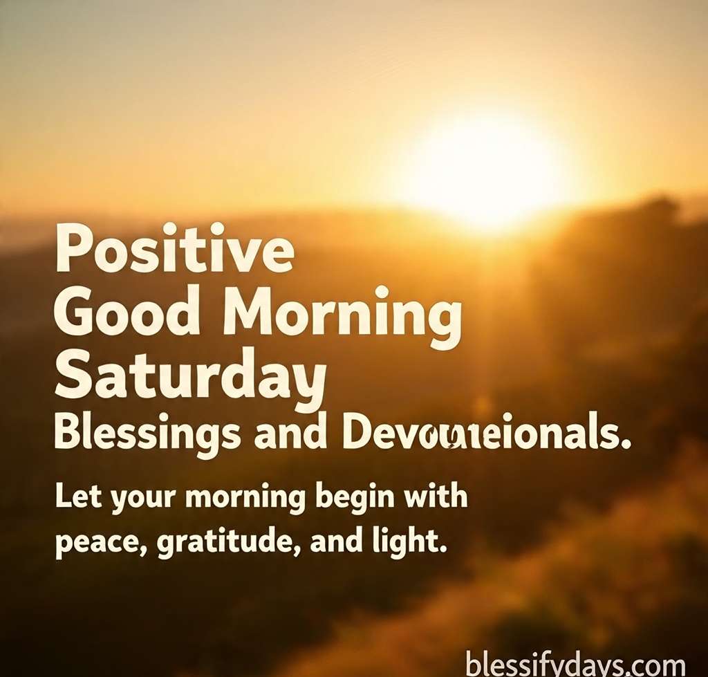 Peaceful Saturday morning sunrise with devotional quote and soft typography.