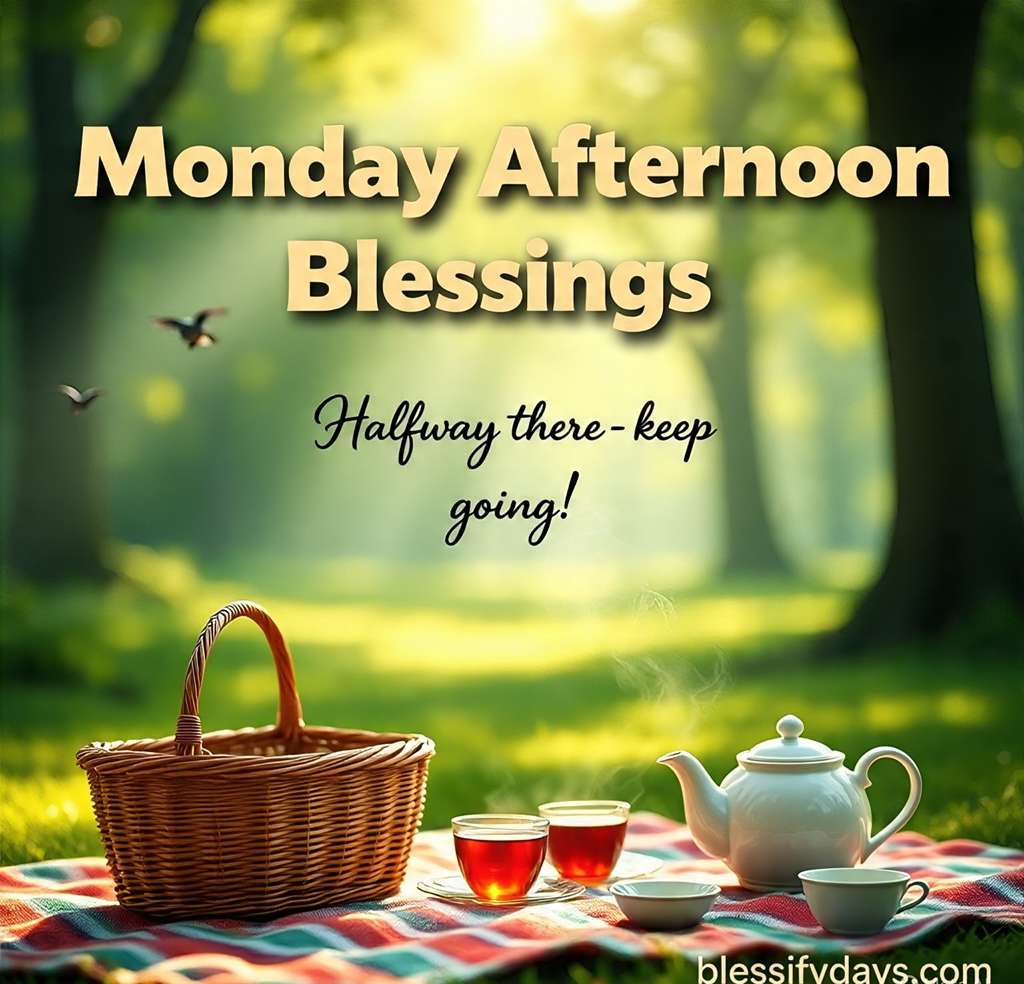 Picnic scene with “Monday Afternoon Blessings”