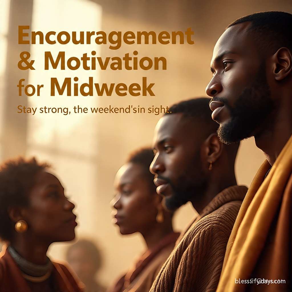 Motivational African American Wednesday Blessings design with encouragement quote for midweek strength.