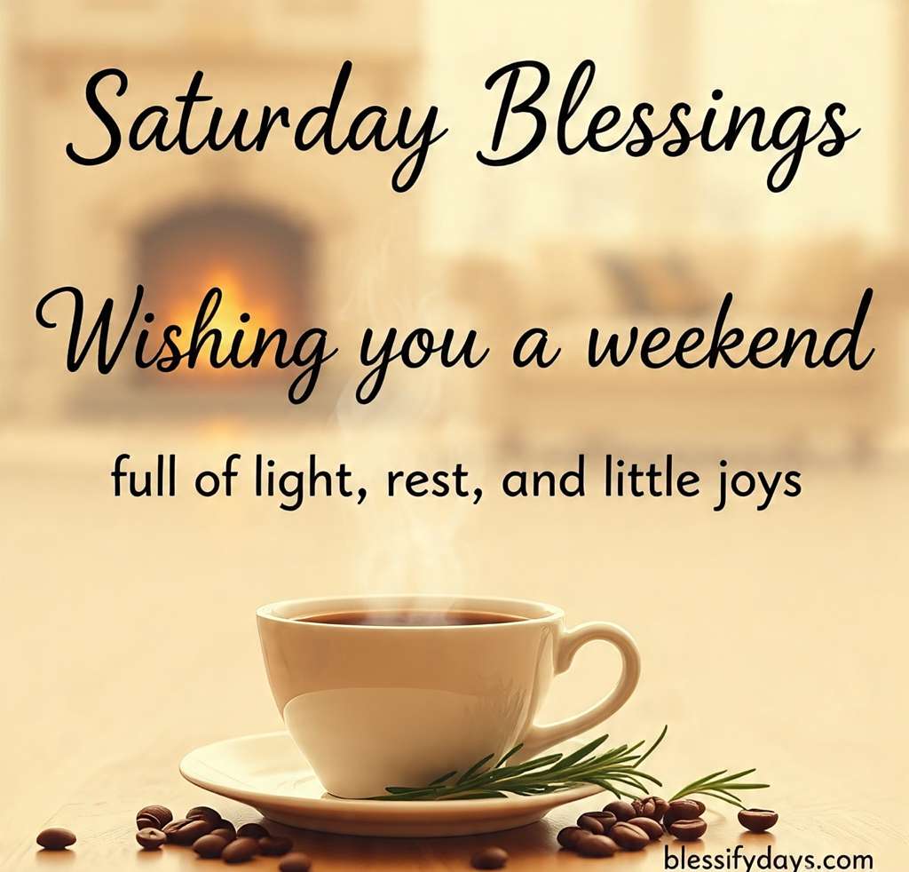 Peaceful Saturday morning prayer with cozy quote