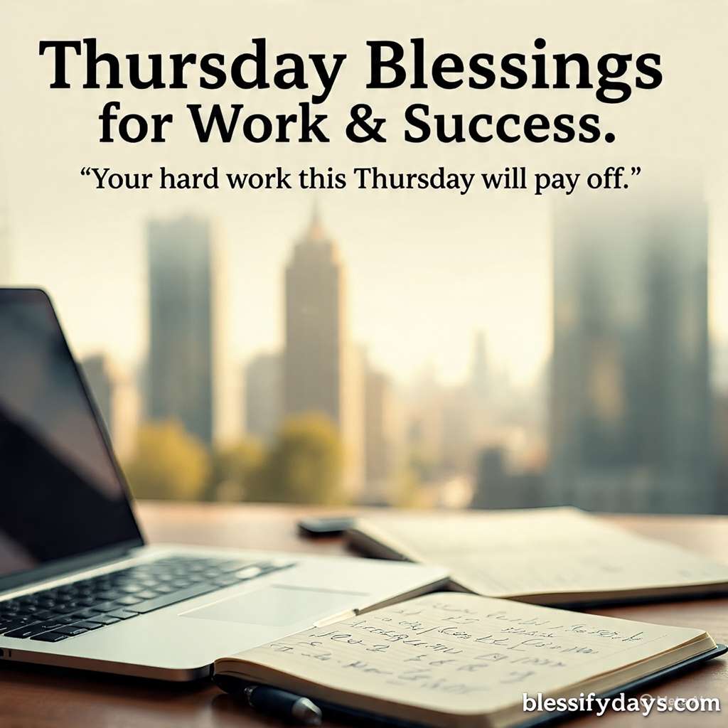 Motivational Thursday blessings for work and career with professional background and success quote