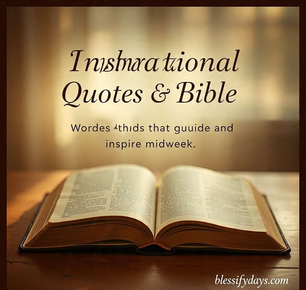 Spiritual midweek blessings graphic featuring open Bible and text Inspirational Quotes & Bible Verses.