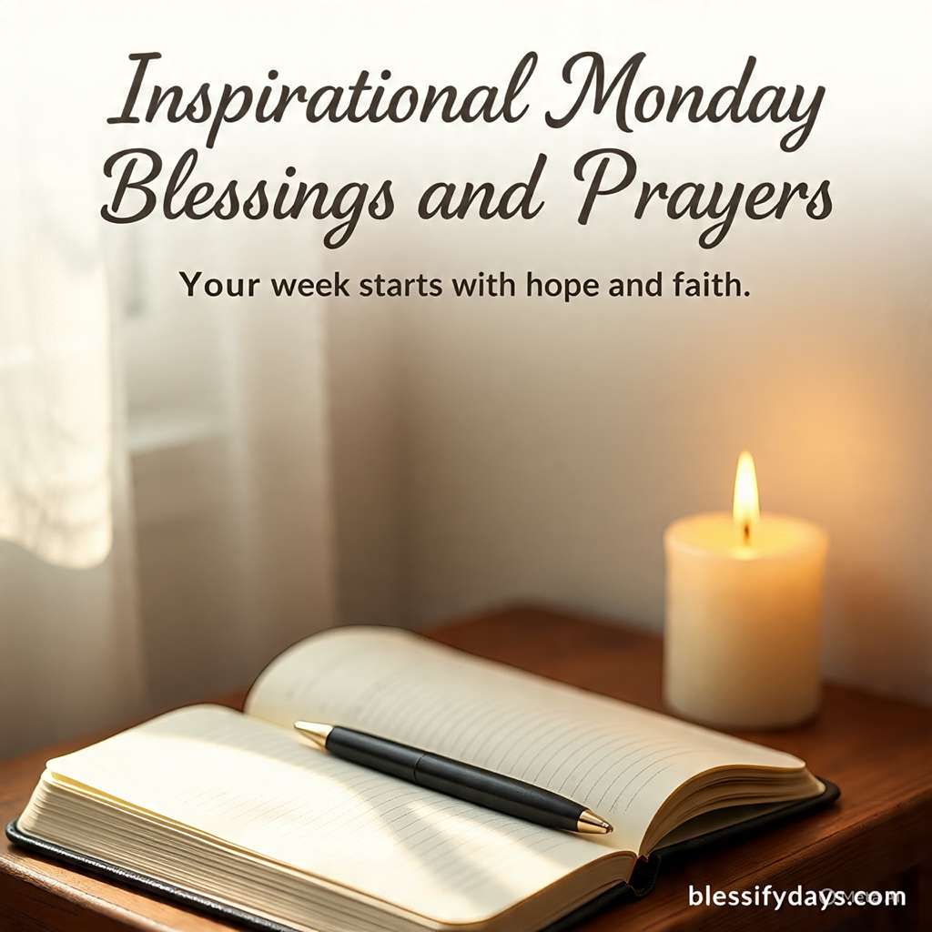 Journal and candle with “Inspirational Monday Blessings”