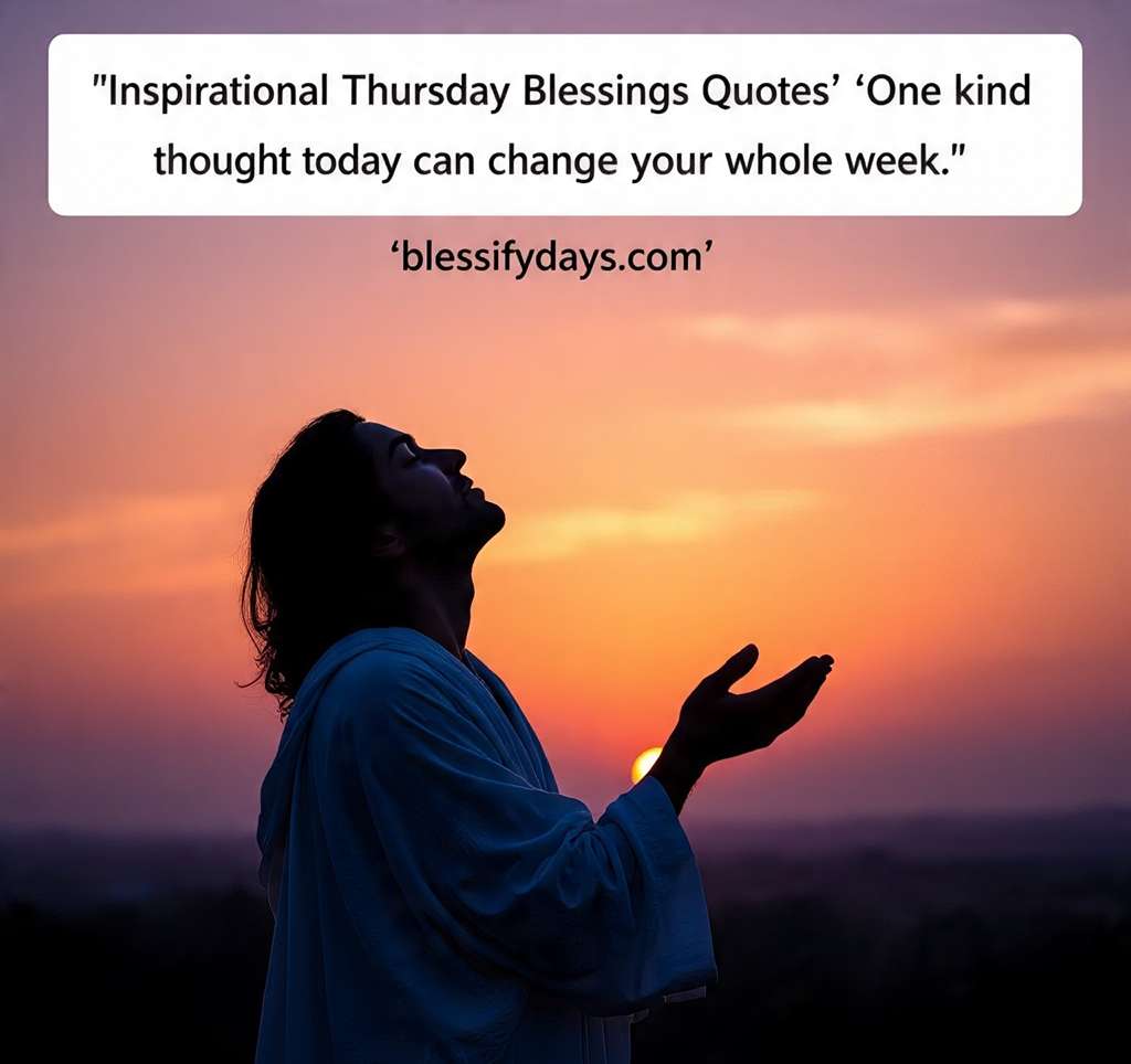 Inspirational Thursday blessings image with motivational quote and positive sky background