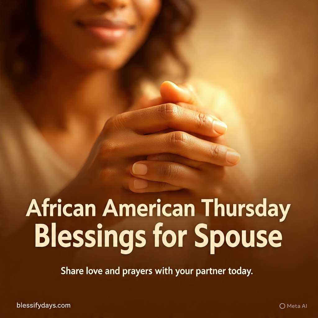 African American Thursday Blessings for Spouse with love and faith-inspired design.