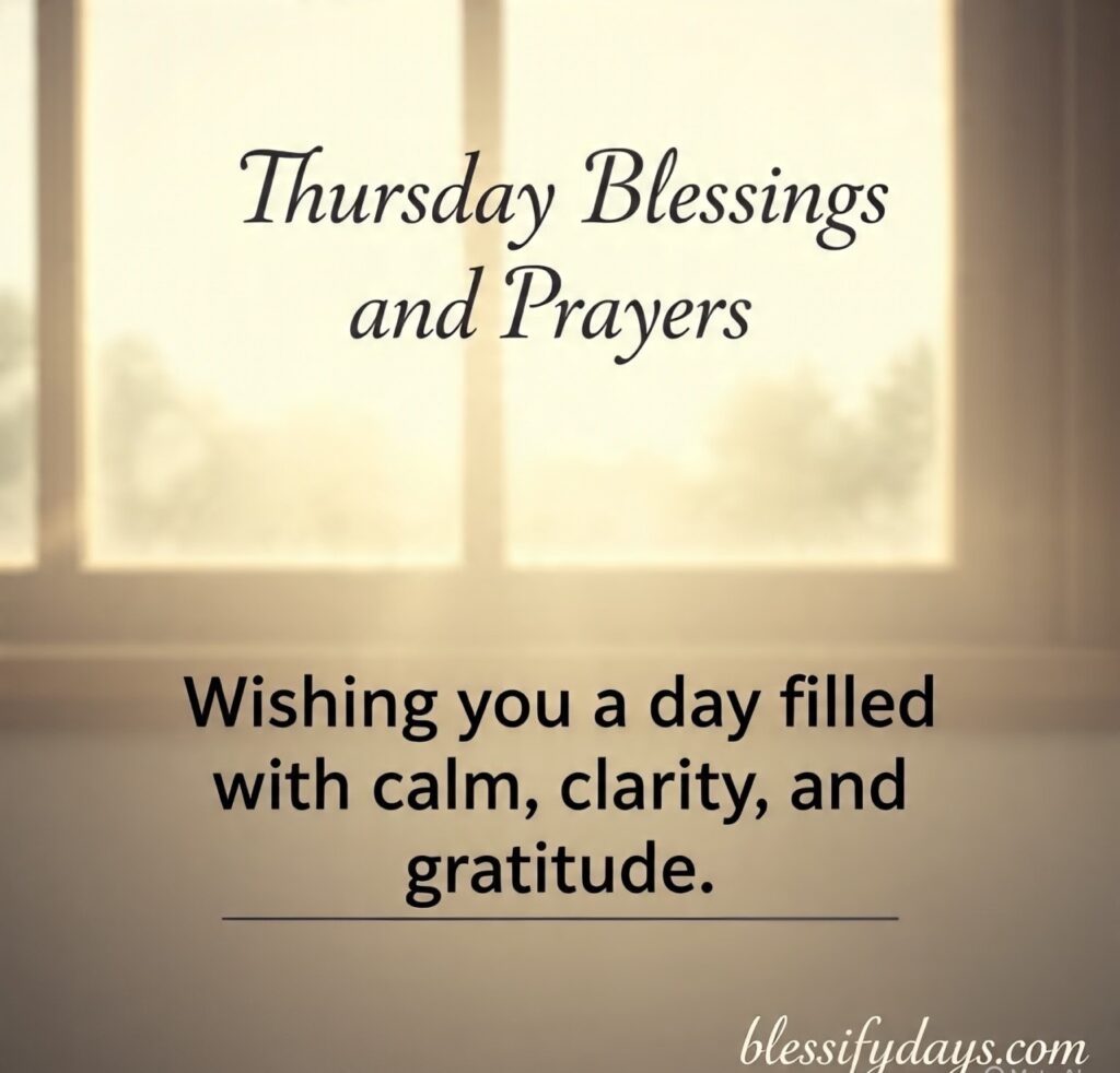 Peaceful Thursday morning blessings image with spiritual theme and soft calming background
