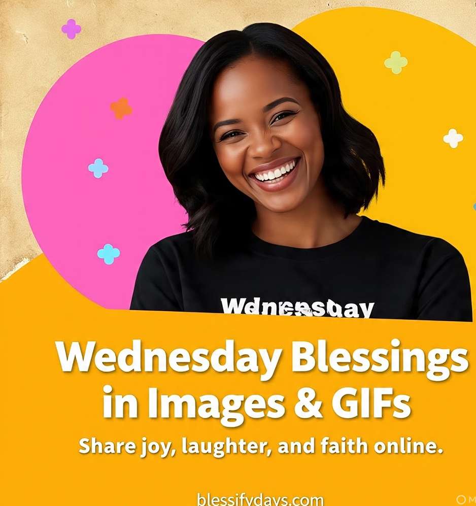 Colorful Wednesday Blessings image styled for social media sharing with text and joyful design.