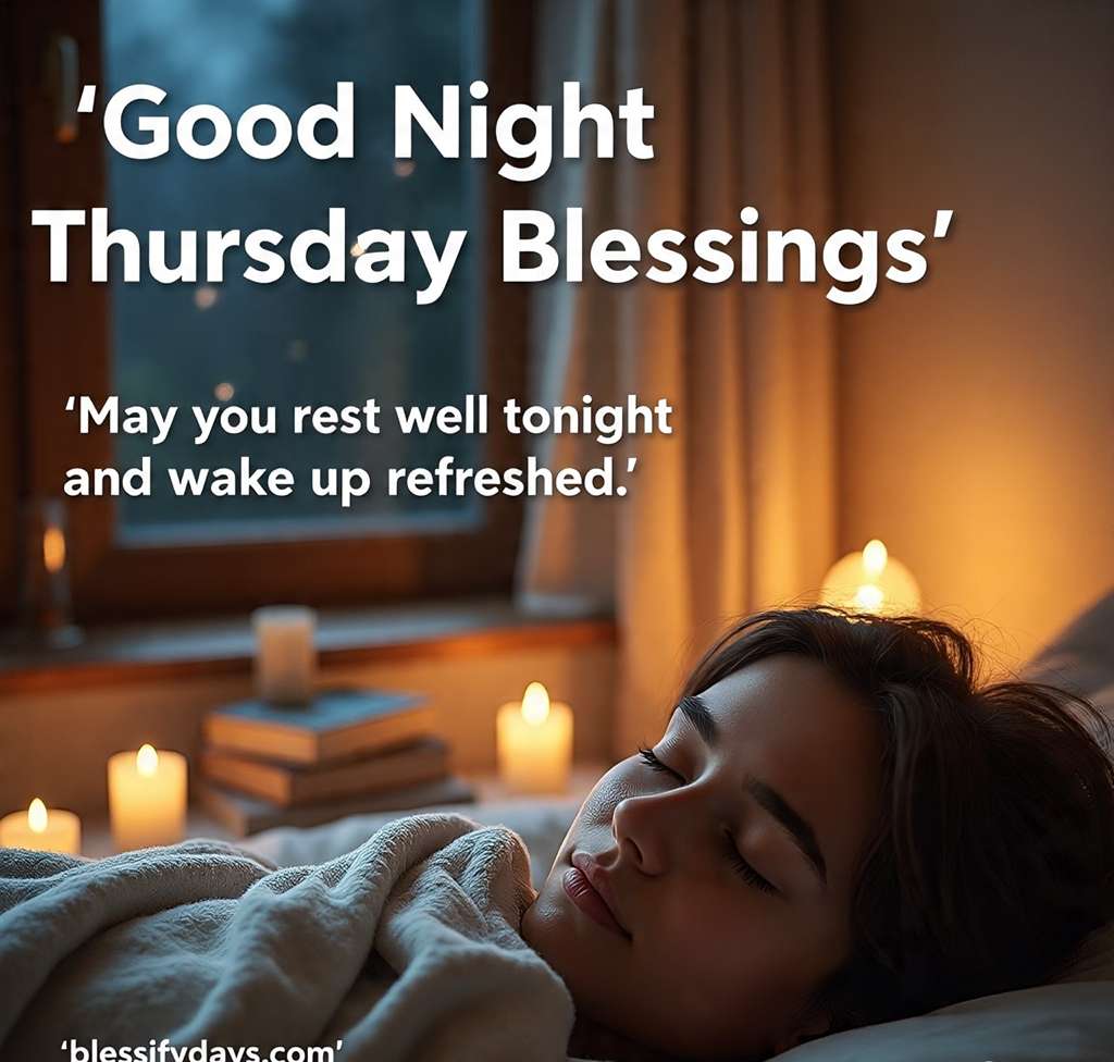 Thursday night blessings image with peaceful sleep vibes and calm quote