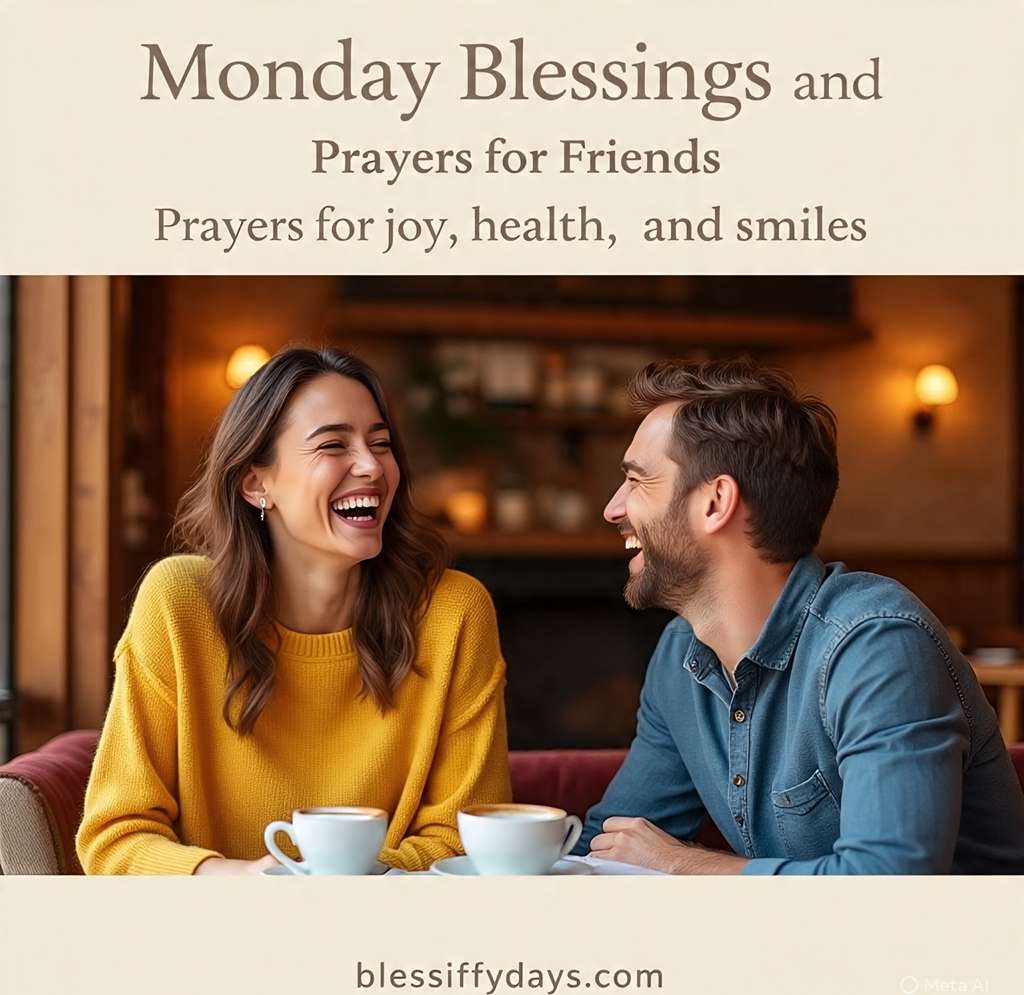 Friends laughing with “Monday Blessings for Friends