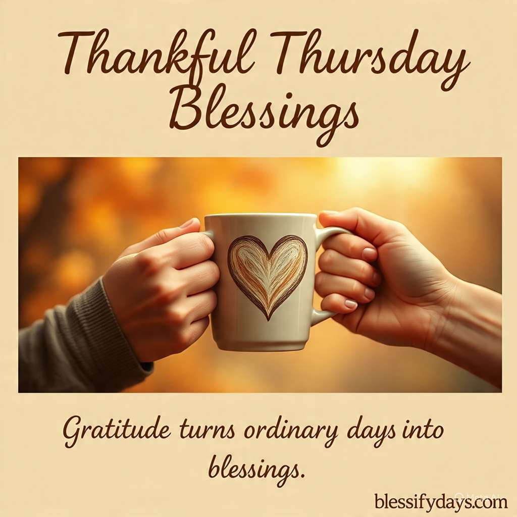 Thursday blessings image focused on gratitude, with a cozy and thankful morning atmosphere