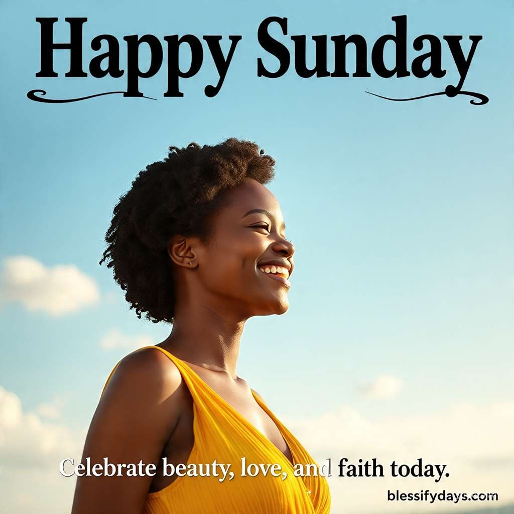 Happy Sunday Black woman images spreading love and positivity.