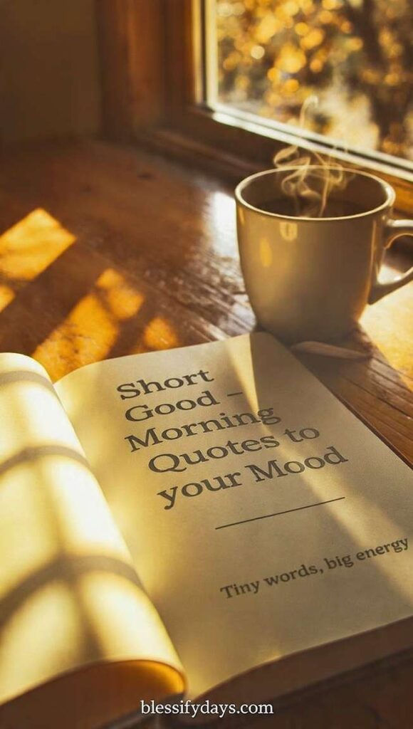 Notebook and coffee, uplifting morning quote