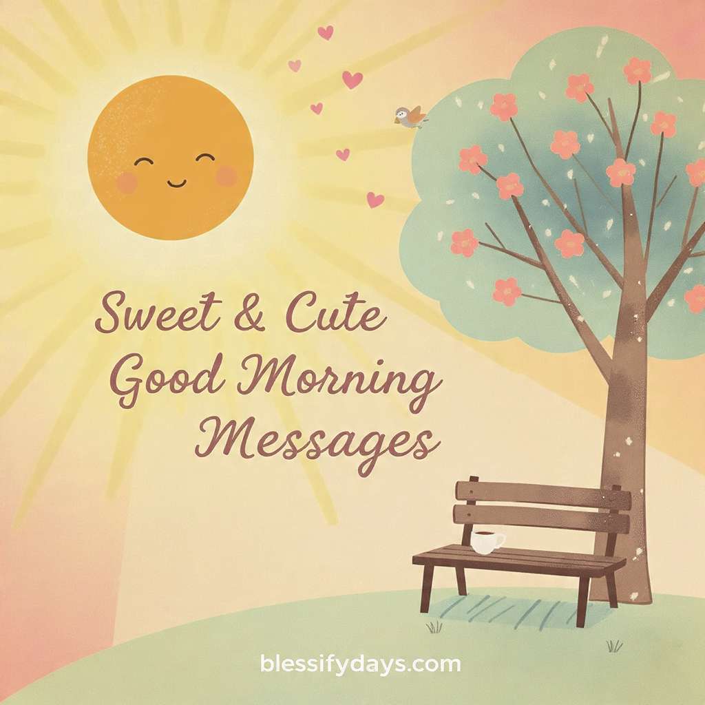 Sweet and cute image with hearts, smiling sun, and pastel colors.