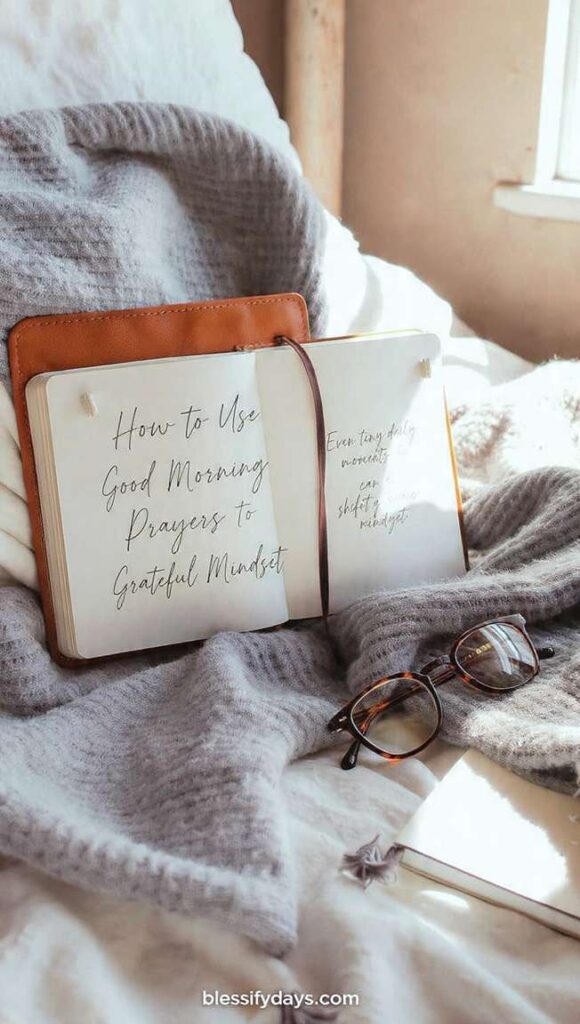 Personal morning scene with journal and sunlight for gratitude habit