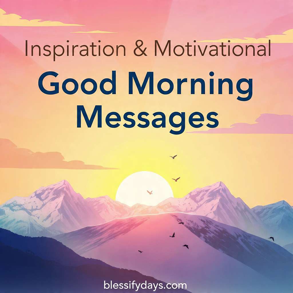 Inspirational image with sunrise, mountains, and birds flying.